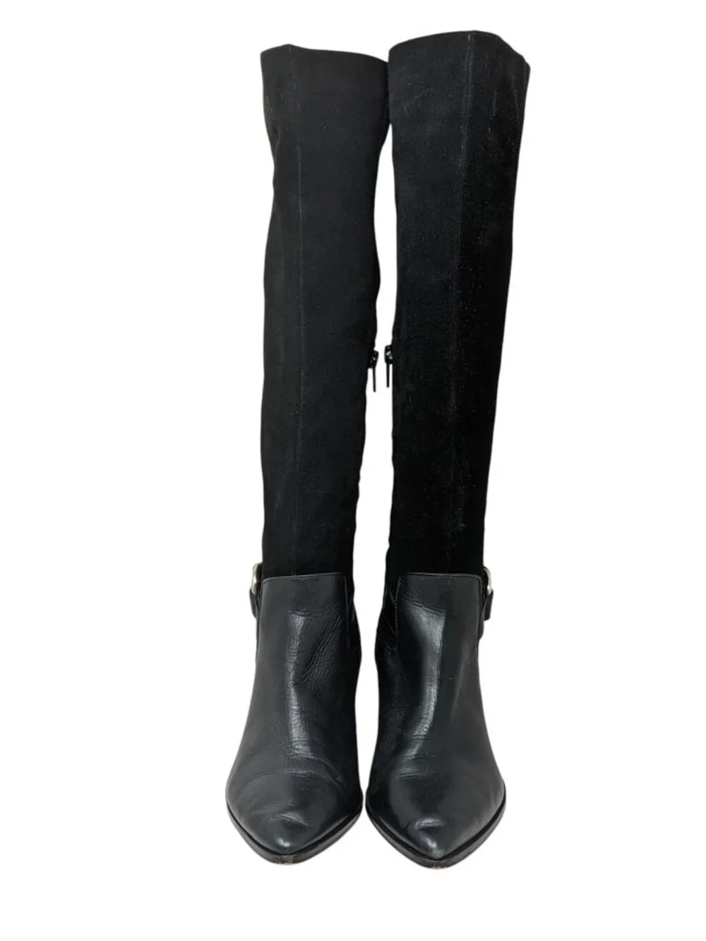 Sole Society Daleena Black Leather Suede Knee High Boots Women's 6.5